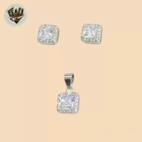 (2-6402) 925 Sterling Silver - Zircon Square Stone Set.