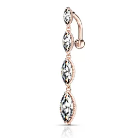 Belly Ring - 4 Marquise - Rose Gold