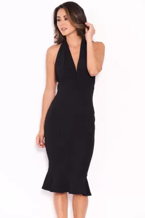 Black Backless Fishtail Midi Dress