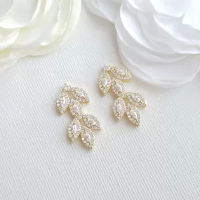 Cubic Zirconia Gold Leaf Stud Earrings- Abby