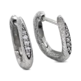 Elongated Ancient Hinged Hoop Diamond Earrings in 14k white gold