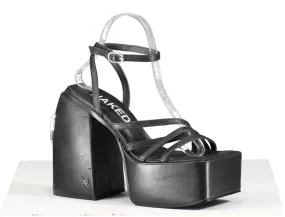 Naked Wolfe Black Jenny Strappy Satin Platform Sandals UK 5 EU 38 👠