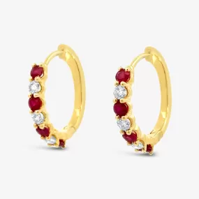 Ruby & Diamond Small Hoop Earrings