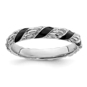 Stackable Expressions Polished Black Enameled Ring in Sterling Silver