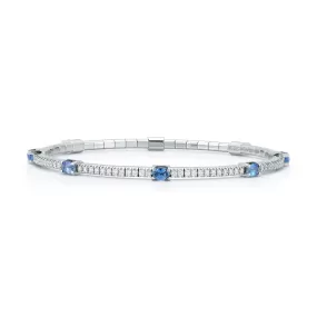 Stretch Bracelet with Oval Blue Sapphire Stations and Diamonds